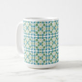 Abstract geometrisch patroon in groen en blauw koffiemok (Voorkant links)