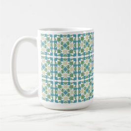 Abstract geometrisch patroon in groen en blauw koffiemok