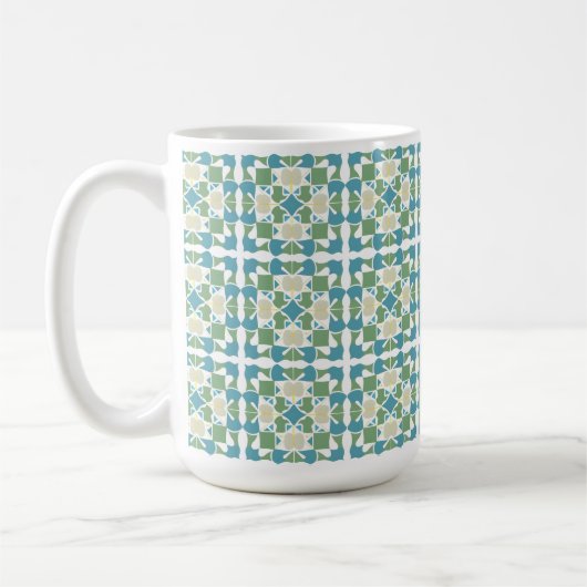 Abstract geometrisch patroon in groen en blauw koffiemok (Links)
