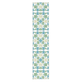 Abstract geometrisch patroon in groen en blauw korte tafelloper