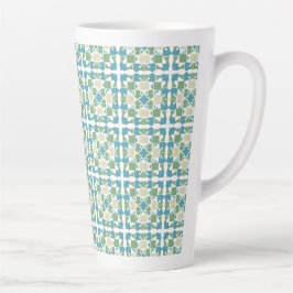 Abstract Geometrisch Patroon in Groen en Blauw Latte Mok