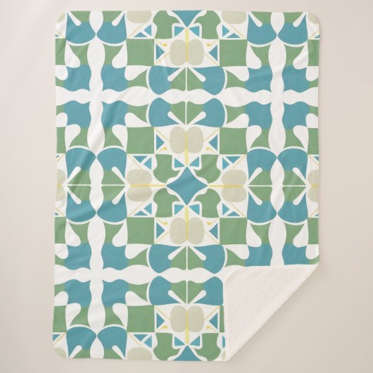 Abstract geometrisch patroon in groen en blauw sherpa deken (Voorkant)