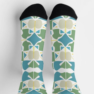 Abstract Geometrisch Patroon in Groen en Blauw Sokken