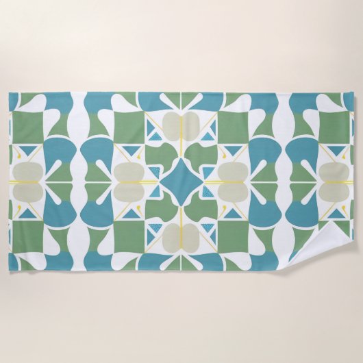 Abstract geometrisch patroon in groen en blauw strandlaken (Voorkant)