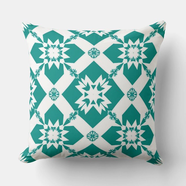 Abstract Geometrisch Patroon in Wit en Groen Kussen (Voorkant)