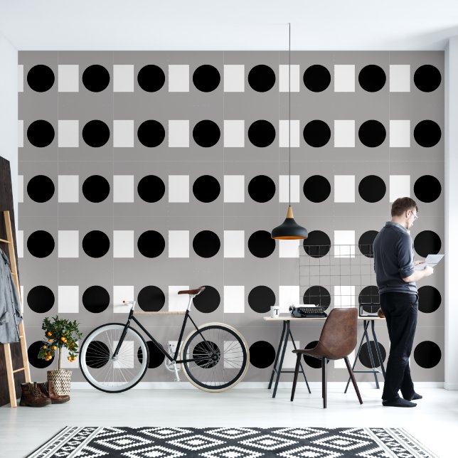 Abstract geometrisch patroon in zwart-wit behang (Woonkamer)