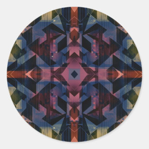 Abstract geometrisch patroon met blauwe bloem ronde sticker