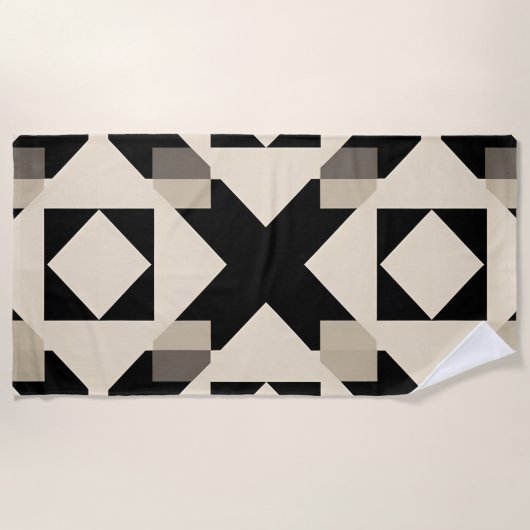 Abstract geometrisch patroon met contrasterend zwa strandlaken (Voorkant)