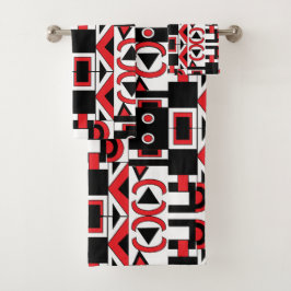 Abstract geometrisch patroon Modern Black Red Whit Bad Handdoek