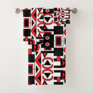 Abstract Geometrisch Patroon Modern Zwart Rood Wit Bad Handdoek