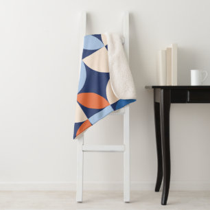 Abstract Geometrisch Patroon Oranje Blauw Sherpa Deken