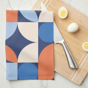 Abstract Geometrisch Patroon Oranje Blauw Theedoek