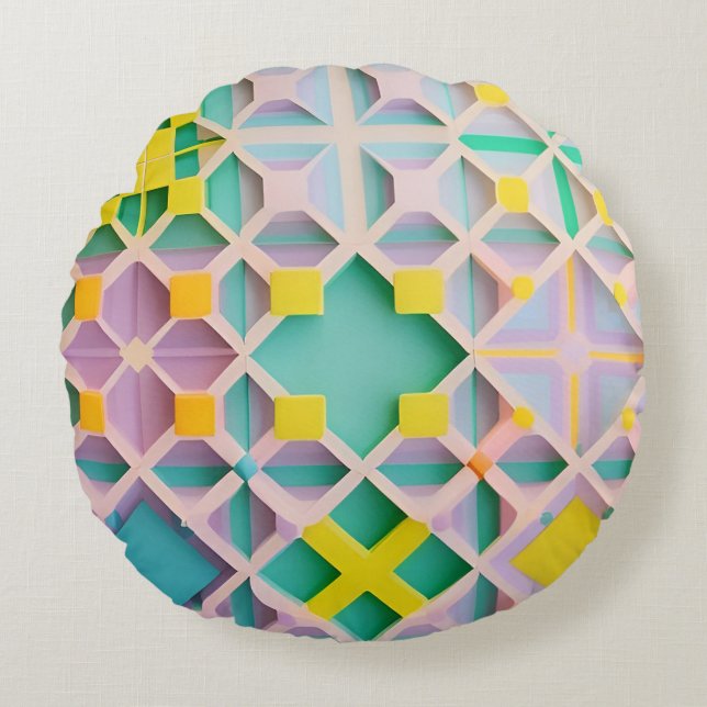 Abstract Geometrisch Patroon Rond Kussen (Voorkant)