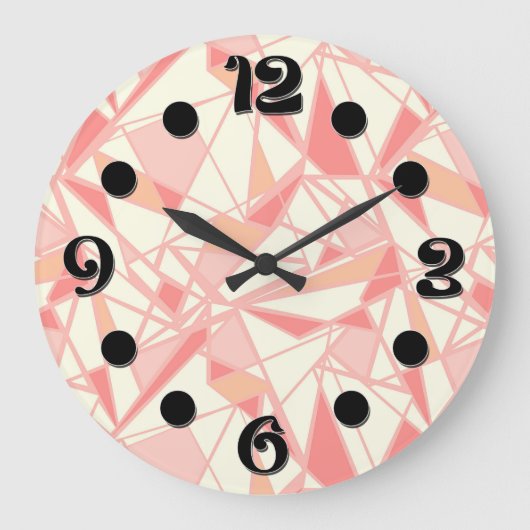 Abstract geometrisch patroon roze beige grote klok (Voorkant)