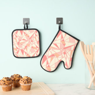Abstract geometrisch patroon roze beige ovenwant & pannenlap set