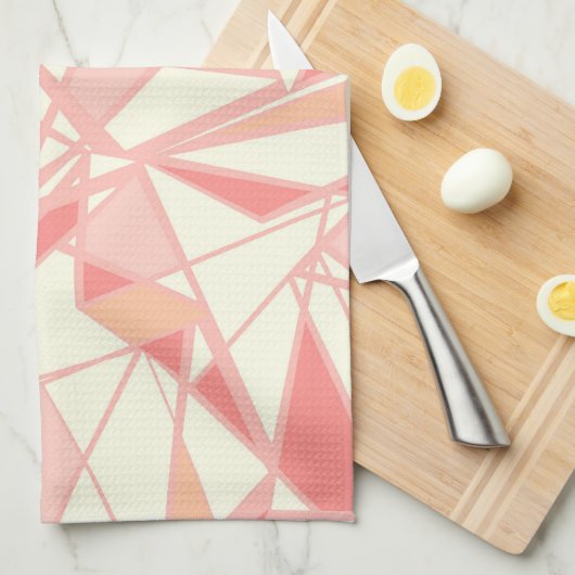 Abstract geometrisch patroon roze beige theedoek (Quarter Fold)