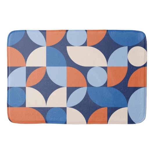 Abstract geometrisch patroon Sinaasappel blauw Badmat (Voorkant)