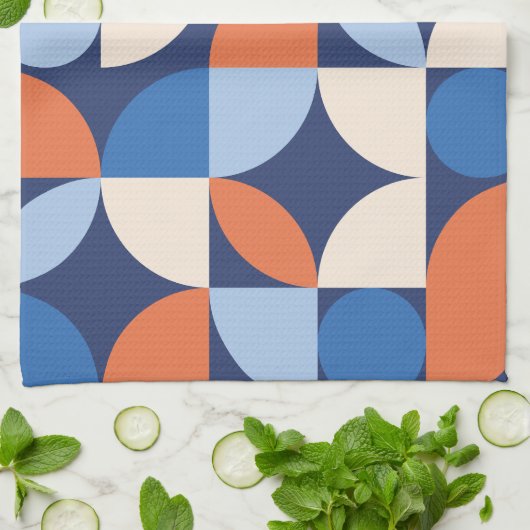 Abstract geometrisch patroon Sinaasappel blauw Theedoek (Gevouwen)