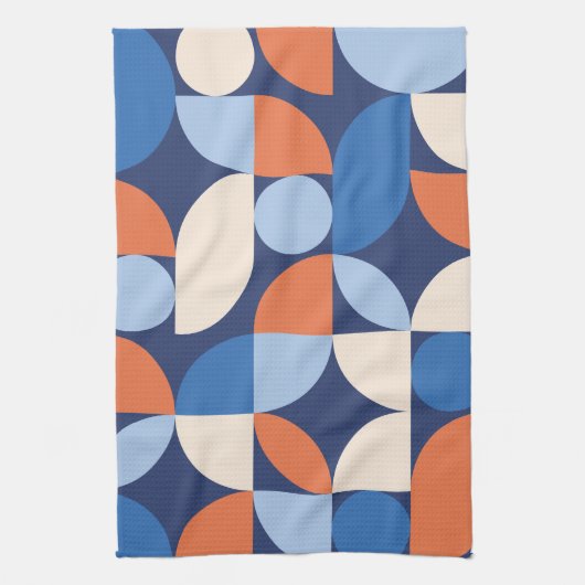 Abstract geometrisch patroon Sinaasappel blauw Theedoek (Verticaal)