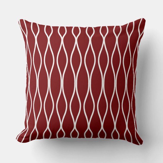 Abstract Geometrisch patroon van de Wavy op Maroon Kussen (Voorkant)