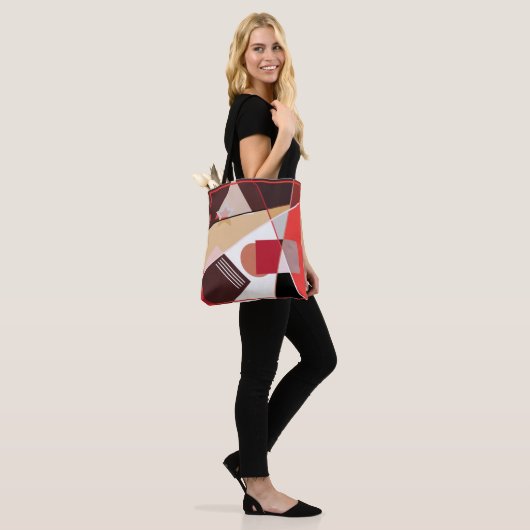 Abstract geometrisch patroon, zijden sjaal desi tote bag (Op model)