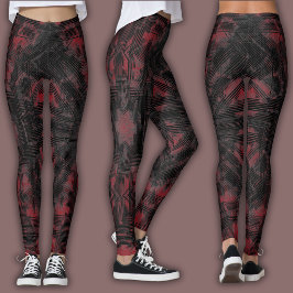 Abstract geometrisch patroon | Zwart en baksteen Leggings