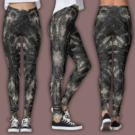 Abstract geometrisch patroon | Zwart en beige Leggings
