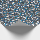 abstract, geometrisch, patroon-, zwart- en blauwe cadeaupapier (Hoek)