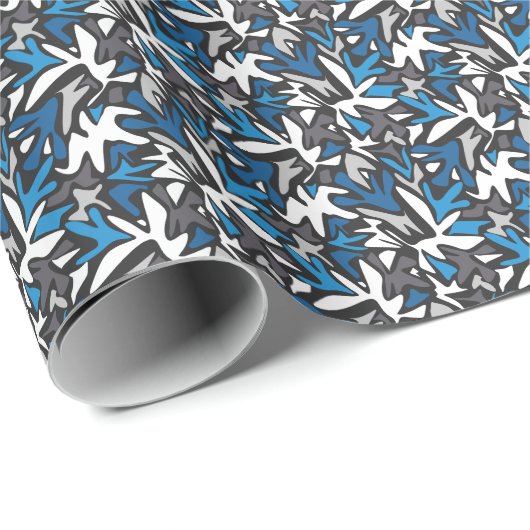 abstract, geometrisch, patroon-, zwart- en blauwe  cadeaupapier (Rol Hoek)