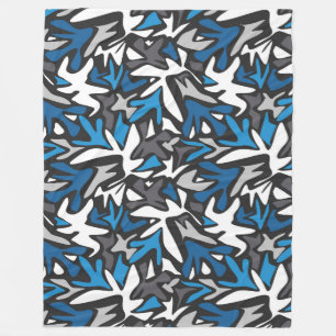 abstract, geometrisch, patroon-, zwart- en blauwe  fleece deken