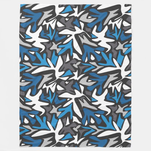 abstract, geometrisch, patroon-, zwart- en blauwe  fleece deken (Voorkant)