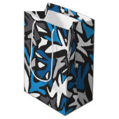 abstract, geometrisch, patroon-, zwart- en blauwe  medium cadeauzakje (Voorkant Gekanteld)