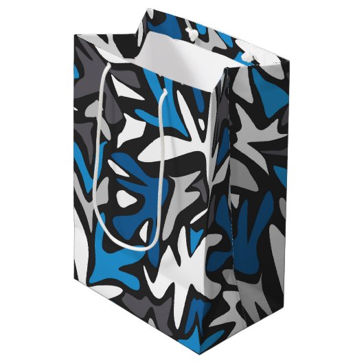 abstract, geometrisch, patroon-, zwart- en blauwe  medium cadeauzakje (Voorkant Gekanteld)