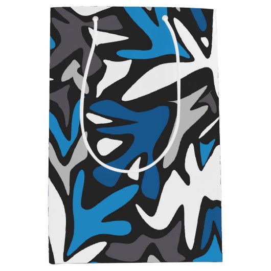 abstract, geometrisch, patroon-, zwart- en blauwe  medium cadeauzakje (Voorkant)