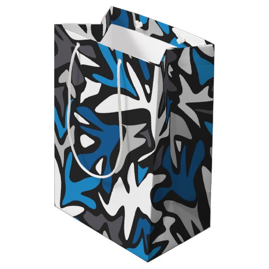 abstract, geometrisch, patroon-, zwart- en blauwe  medium cadeauzakje (Achterkant Gekanteld)