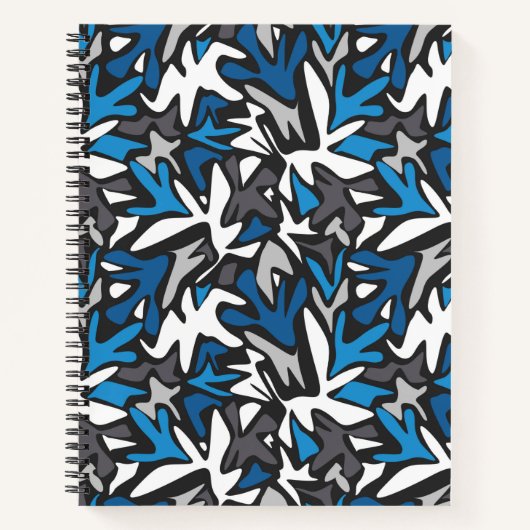 abstract, geometrisch, patroon-, zwart- en blauwe  notitieboek (Voorkant)
