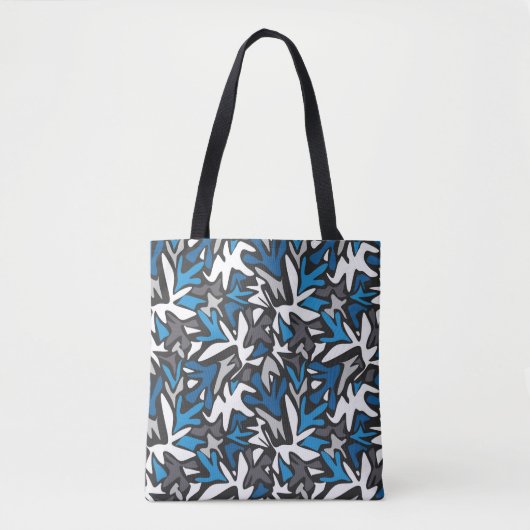 abstract, geometrisch, patroon-, zwart- en blauwe  tote bag (Voorkant)