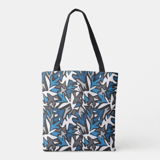 abstract, geometrisch, patroon-, zwart- en blauwe  tote bag (Achterkant)