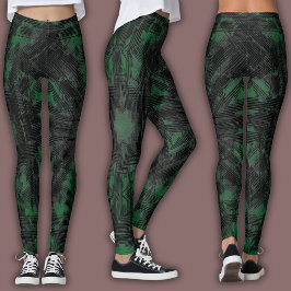 Abstract geometrisch patroon | Zwart en diep groen Leggings