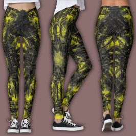 Abstract geometrisch patroon | Zwart en geel Leggings