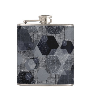 Abstract geometrisch patroon, zwart en grijs. heupfles