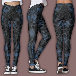 Abstract geometrisch patroon | Zwart en marineblau Leggings