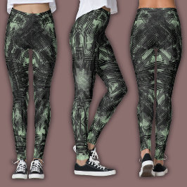 Abstract geometrisch patroon | Zwart en Mint Leggings