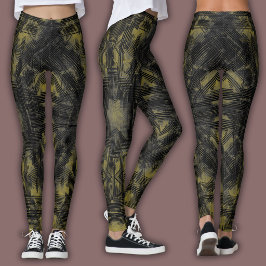 Abstract Geometrisch Patroon | Zwart en Oker Leggings