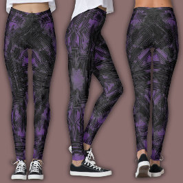 Abstract geometrisch patroon | Zwart en Paars Leggings