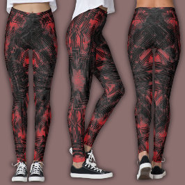 Abstract geometrisch patroon | Zwart en Rood Leggings
