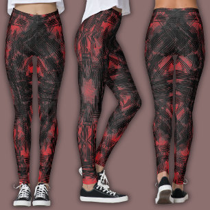 Abstract geometrisch patroon Zwart en Rood Leggings