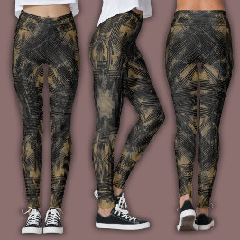 Abstract geometrisch patroon | Zwart en Steen Leggings