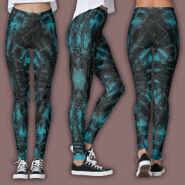 Abstract geometrisch patroon | Zwart en Teal Leggings