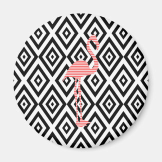 Abstract geometrisch patroon - zwart - roze flamin magneet